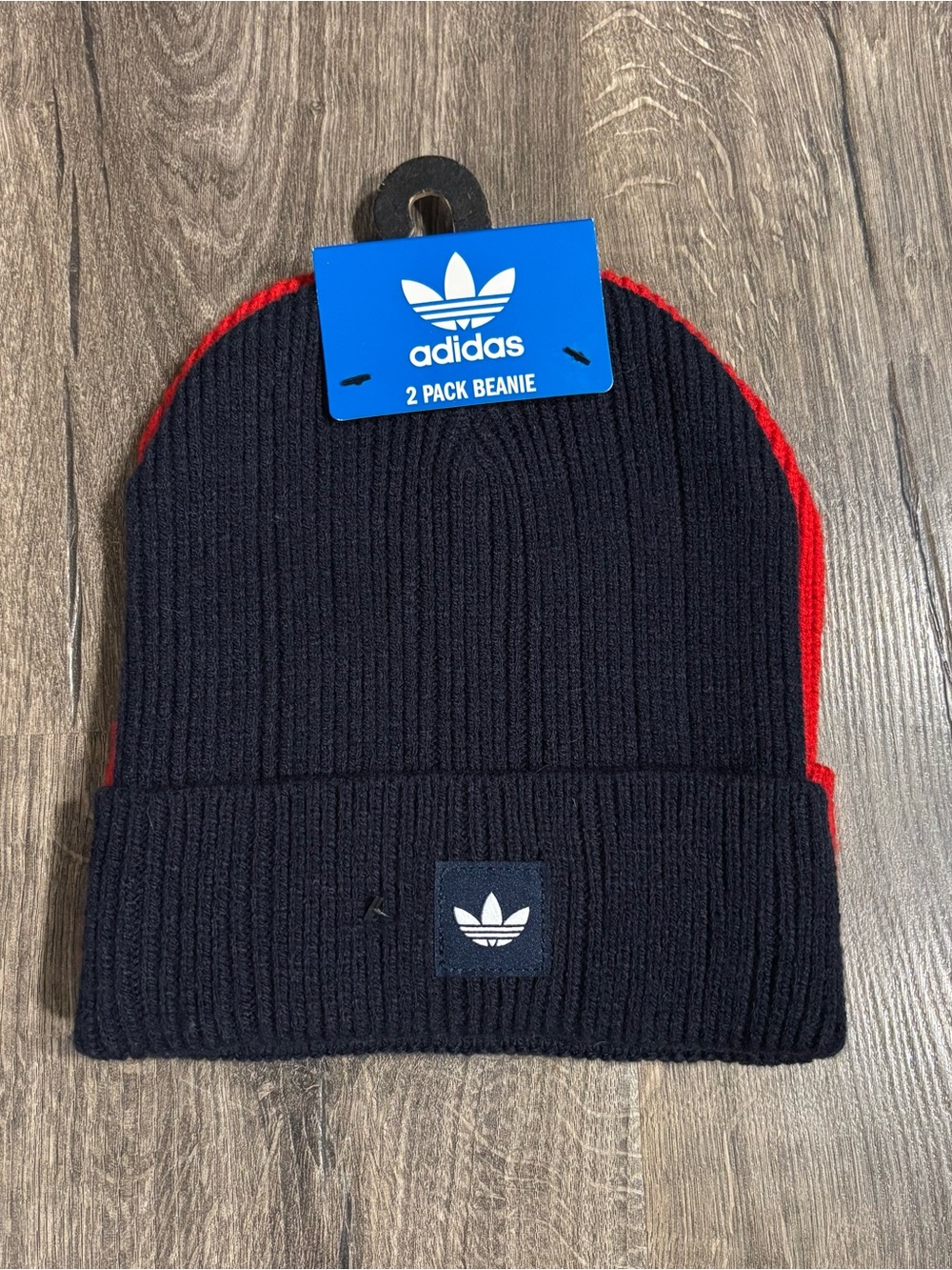 ADIDAS Men’s 2 Pack Folded Beanies NEW WITH TAGS Navy and Red One Size Fits Most
